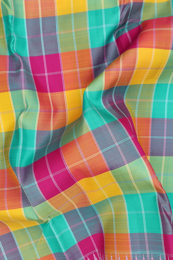 Kanchipuram Silk Saree In Multicolor With Checks Design