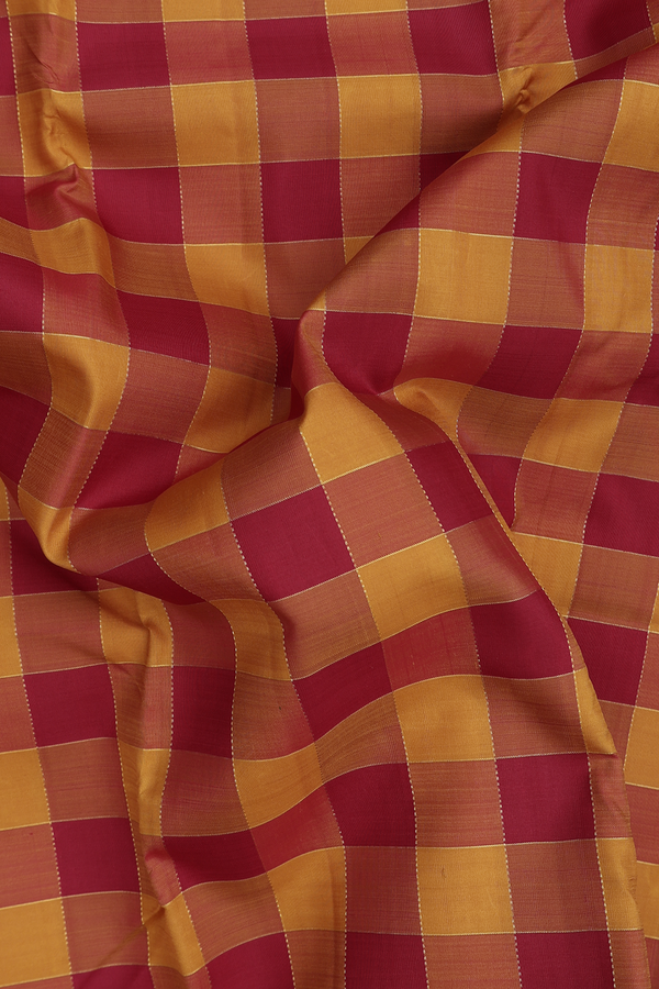 Kanchipuram Silk Saree In Red And Orange With Checks Design