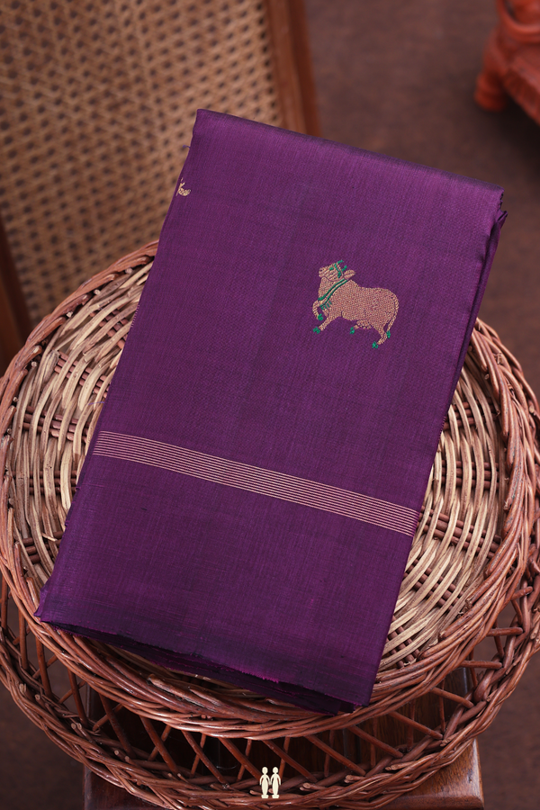 Kanchipuram Silk Saree In Grape Purple With Cow Buttas