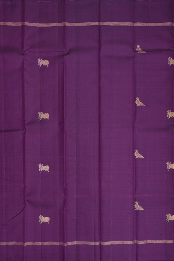 Kanchipuram Silk Saree In Grape Purple With Cow Buttas