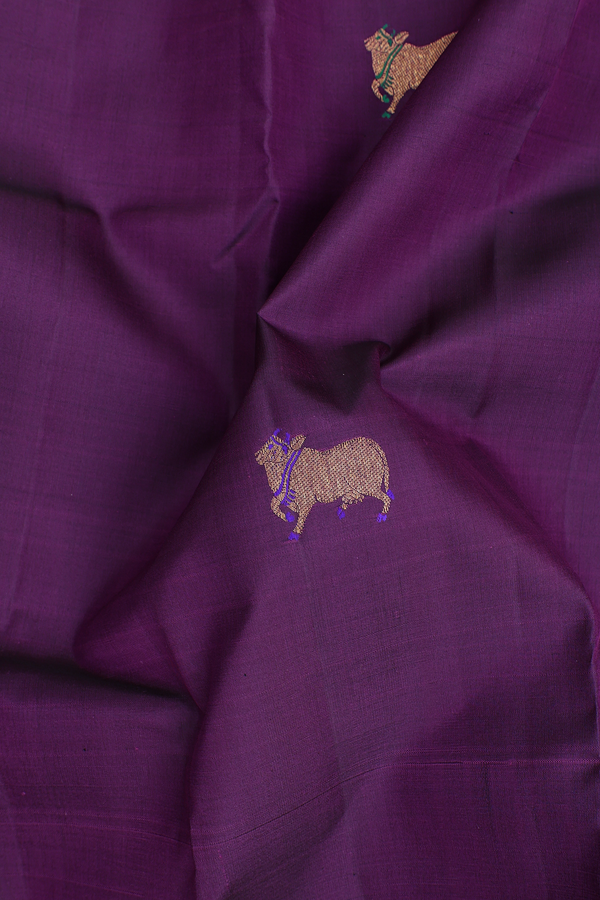 Kanchipuram Silk Saree In Grape Purple With Cow Buttas