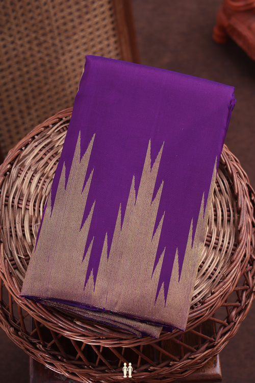 Kanchipuram Silk Saree In Purple With Temple Border