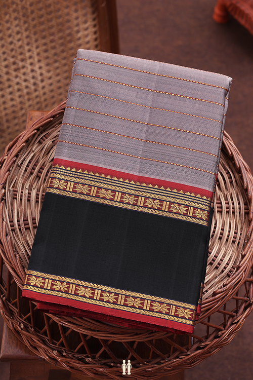Kanchipuram Silk Saree In Brown With Stripes Design