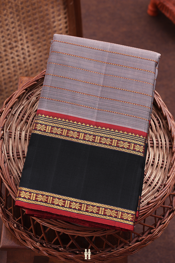 Kanchipuram Silk Saree In Brown With Stripes Design
