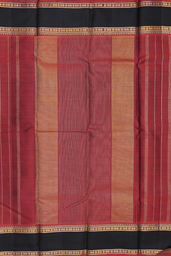 Kanchipuram Silk Saree In Brown With Stripes Design