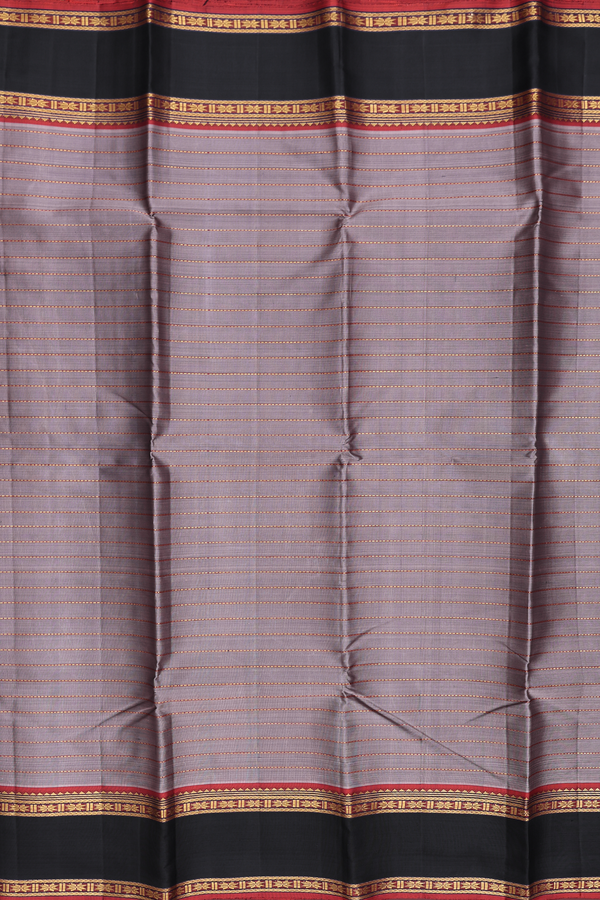 Kanchipuram Silk Saree In Brown With Stripes Design