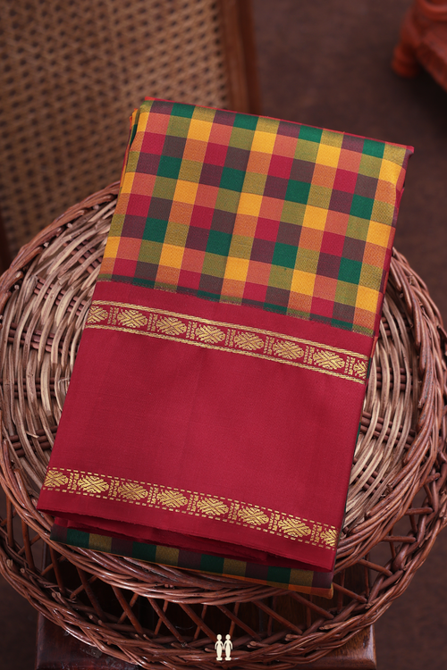 Kanchipuram Silk Saree In Multicolor With Checks Design