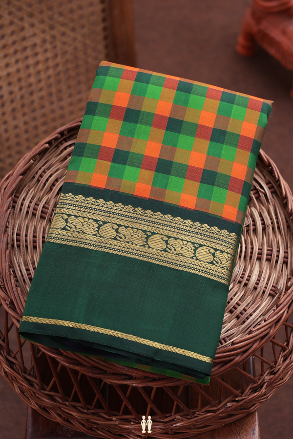 Kanchipuram Silk Saree In Multicolor With Checks Design