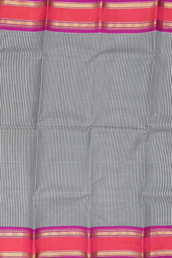 Kanchipuram Silk Saree In Black And White With Checks Design