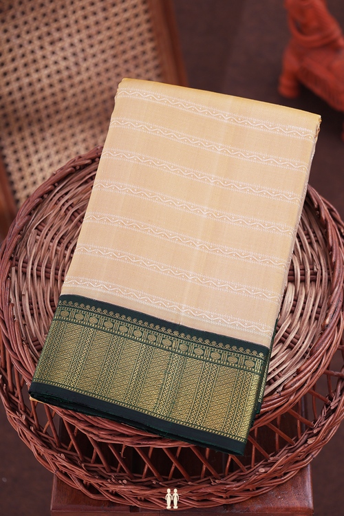 Kanchipuram Silk Saree In Light Brown With Stripes Design