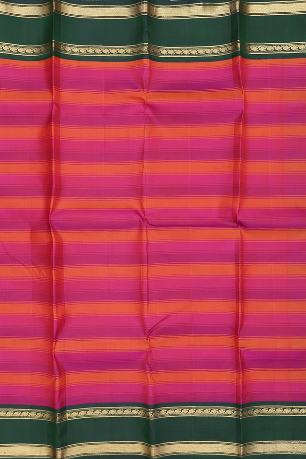 Kanchipuram Silk Saree Pink And Orange With Stripes Design