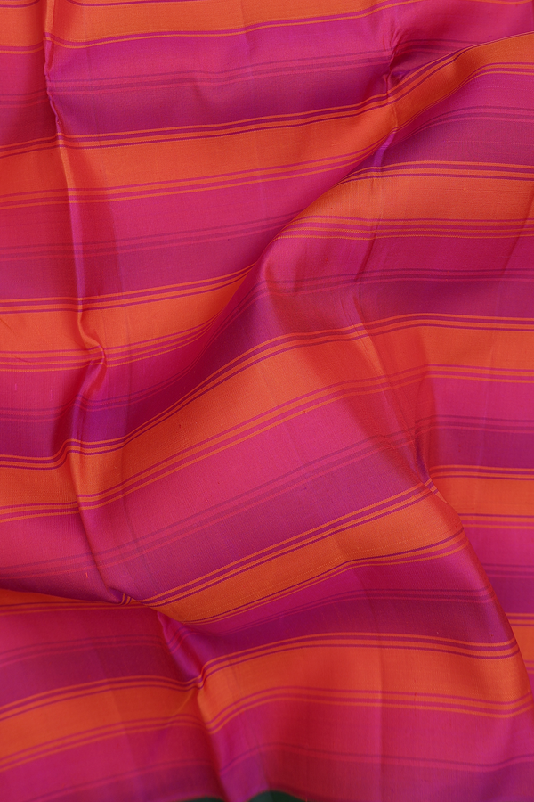 Kanchipuram Silk Saree Pink And Orange With Stripes Design