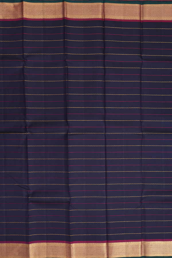 Kanchipuram Silk Saree In Navy Blue With Stripes Design