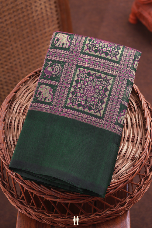 Kanchipuram Silk Saree In Dark Green With Brocade Design