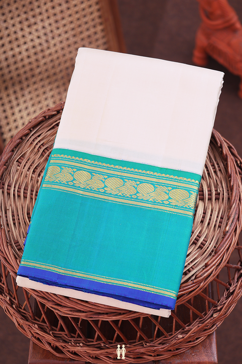 Kanchipuram Silk Saree In Off White With Contrast Border