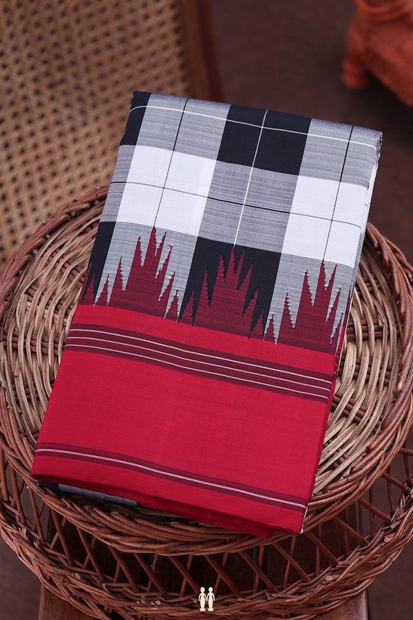 Kanchipuram Silk Saree In Black And White With Checks Design