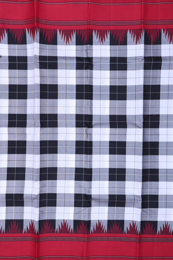 Kanchipuram Silk Saree In Black And White With Checks Design