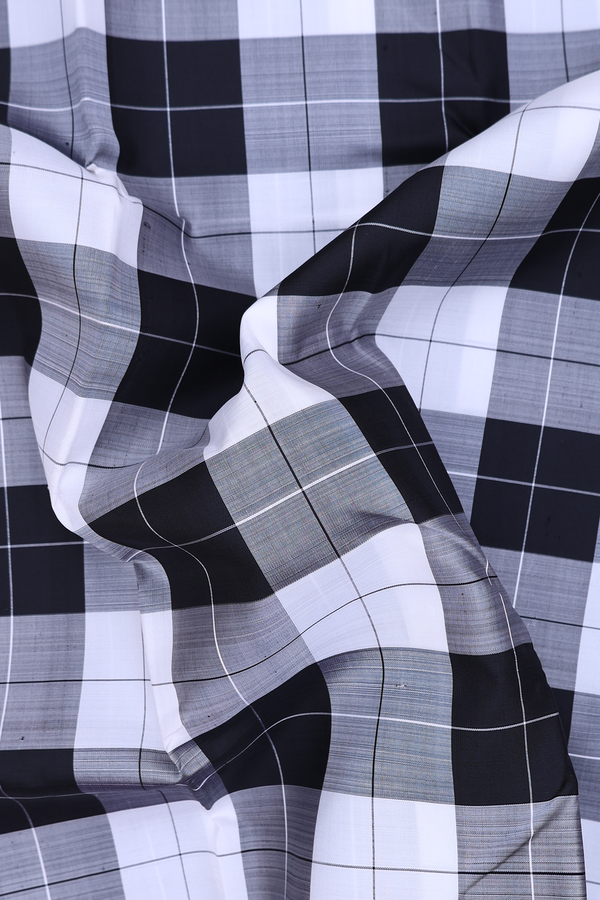 Kanchipuram Silk Saree In Black And White With Checks Design