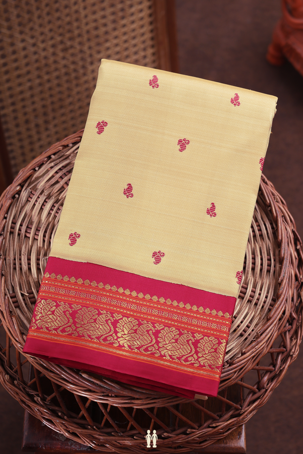Kanchipuram Silk Saree In Light Brown With Threadwork Buttas
