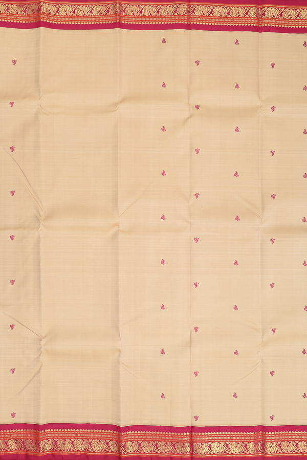 Kanchipuram Silk Saree In Light Brown With Threadwork Buttas