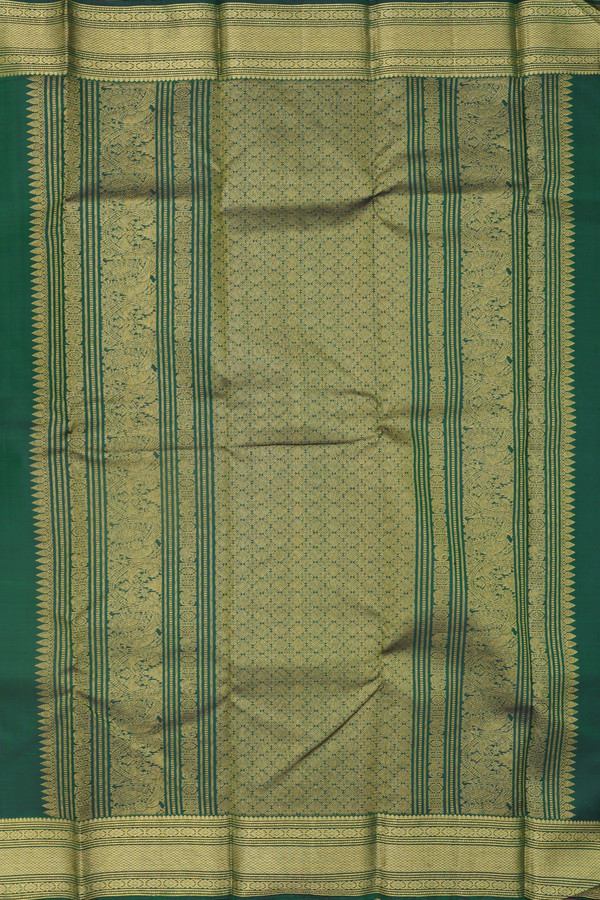 Kanchipuram Silk Saree In Forest Green With Peacock Buttas