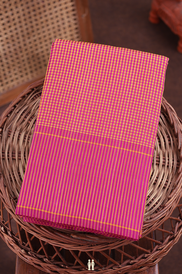 Koorainadu Silk Cotton Saree In Pink And Orange With Checks