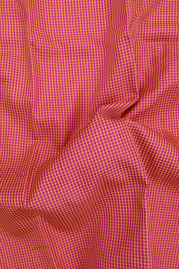 Koorainadu Silk Cotton Saree In Pink And Orange With Checks