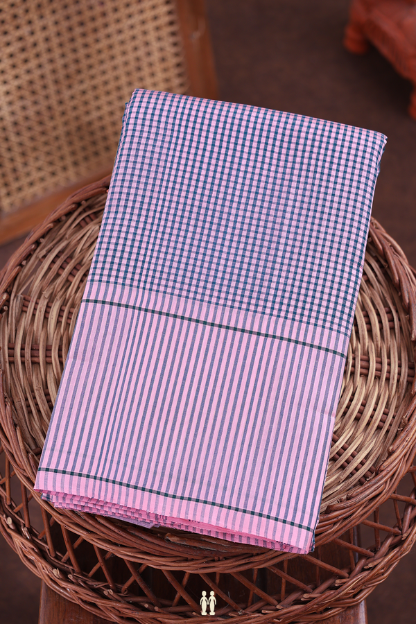 Koorainadu Silk Cotton Saree In Pink And Green With Checks