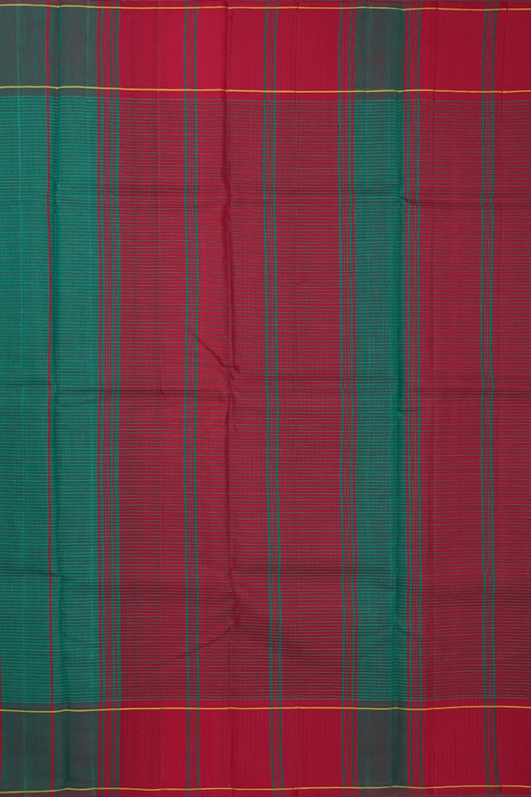 Koorainadu Silk Cotton Saree In Green And Red With Checks