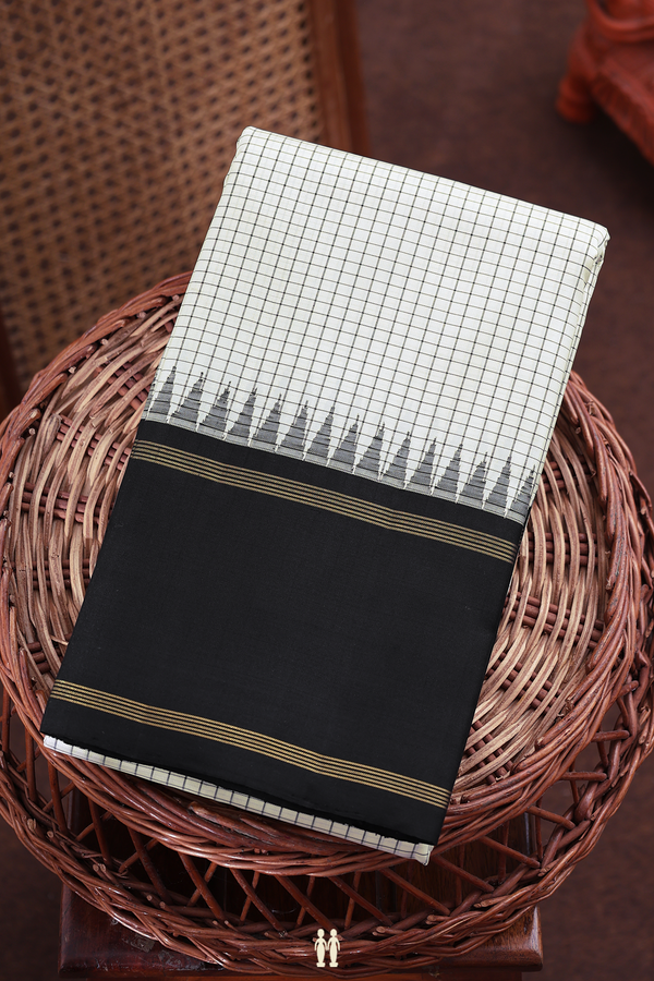 Kanchipuram Silk Saree In White With Checks Design