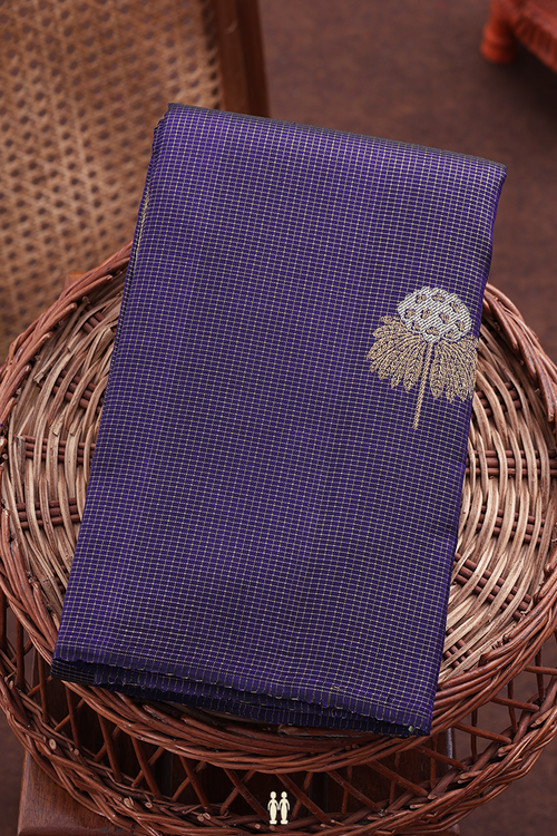 Kanchipuram Silk Saree In Blue Along Checks With Motifs