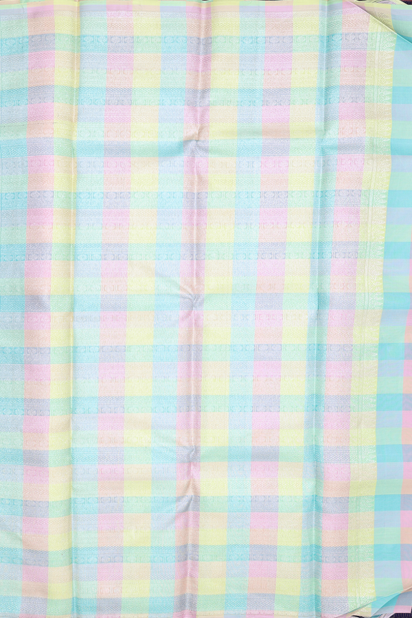 Kanchipuram Silk Saree In Blue Along Checks With Motifs