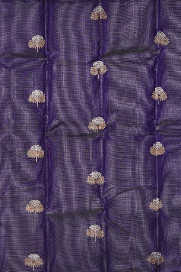 Kanchipuram Silk Saree In Blue Along Checks With Motifs