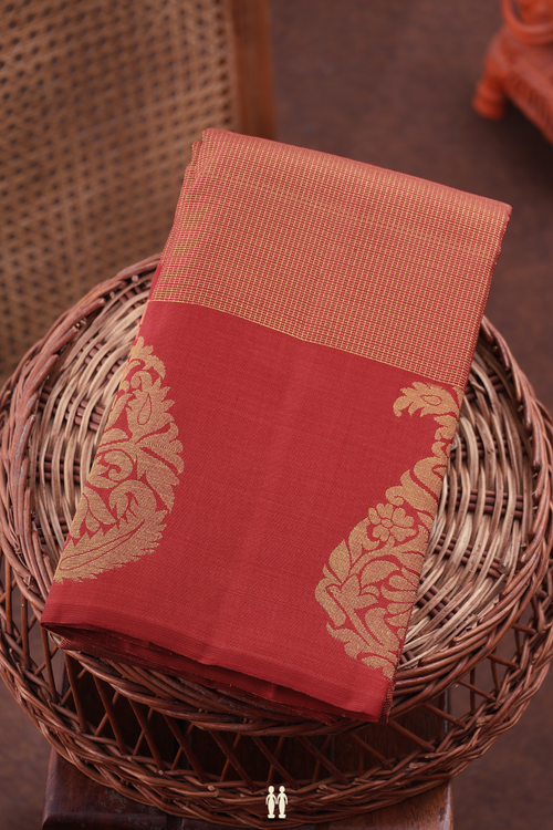 Kanchipuram Silk Saree In Red With Checks Design