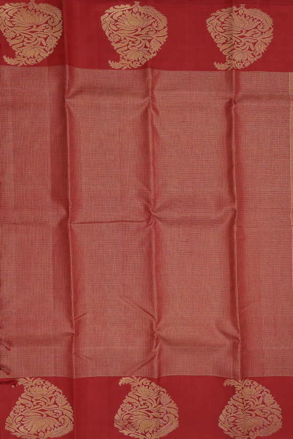Kanchipuram Silk Saree In Red With Checks Design