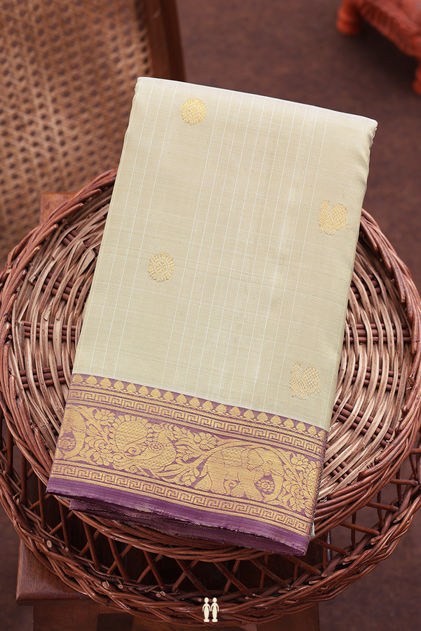 Kanchipuram Silk Saree In Pastel Khaki With Stripes Design