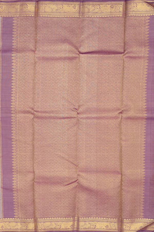 Kanchipuram Silk Saree In Pastel Khaki With Stripes Design