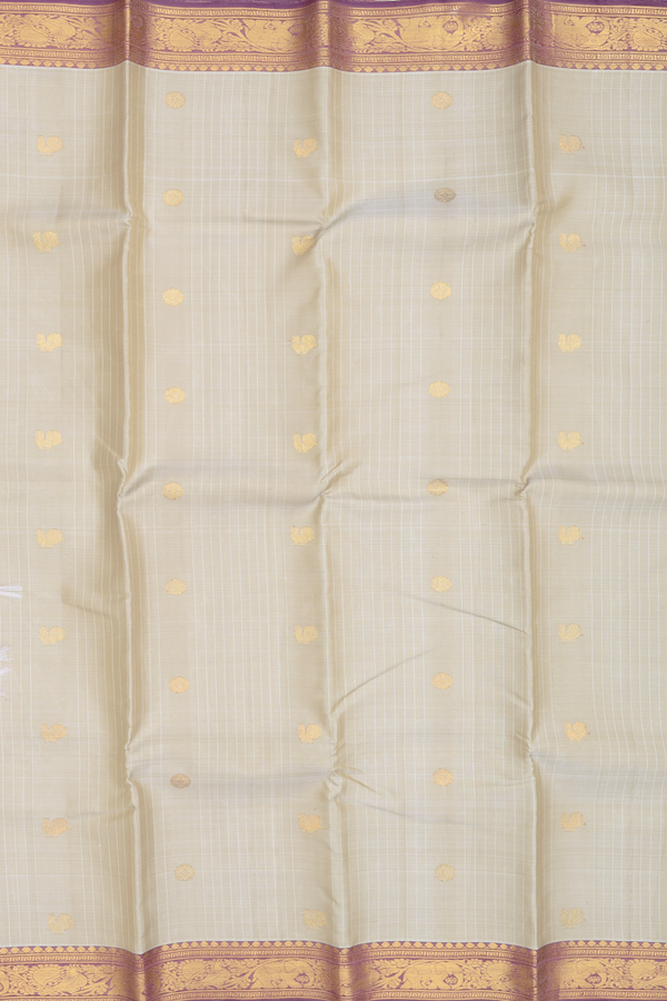 Kanchipuram Silk Saree In Pastel Khaki With Stripes Design
