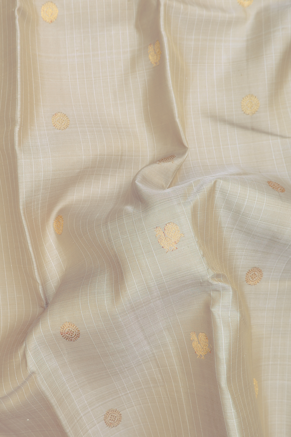 Kanchipuram Silk Saree In Pastel Khaki With Stripes Design