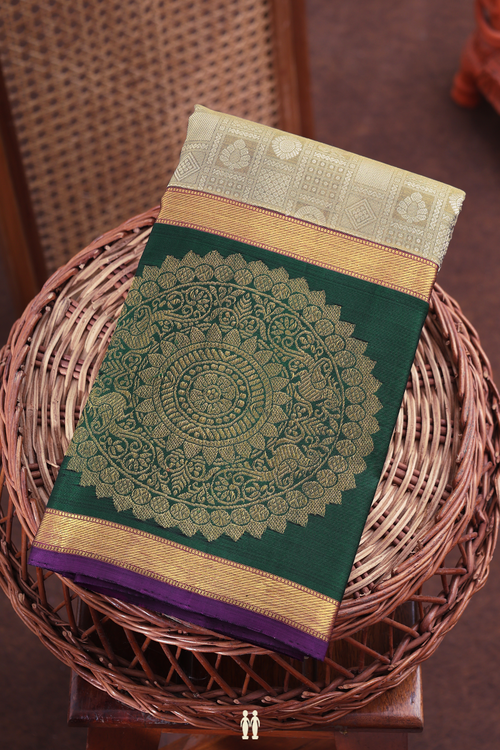 Kanchipuram Silk Saree In Cardamom Green With Jacquard Pattern