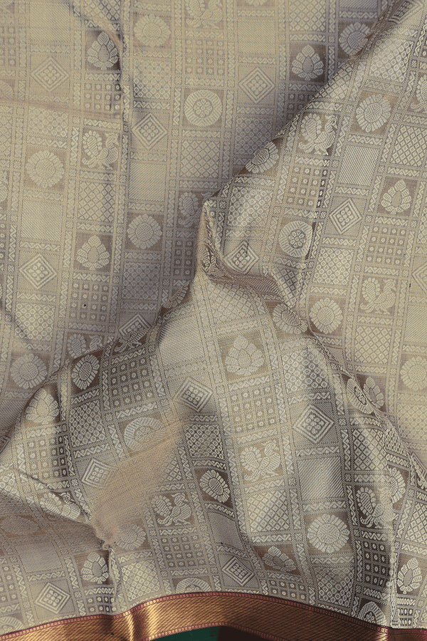 Kanchipuram Silk Saree In Cardamom Green With Jacquard Pattern