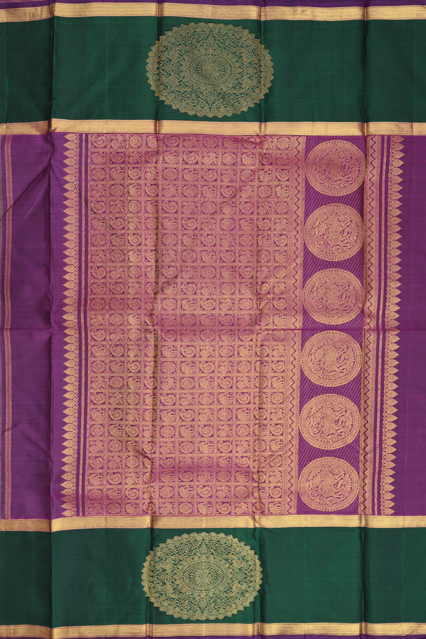 Kanchipuram Silk Saree In Cardamom Green With Jacquard Pattern
