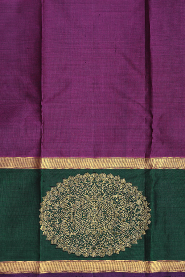 Kanchipuram Silk Saree In Cardamom Green With Jacquard Pattern