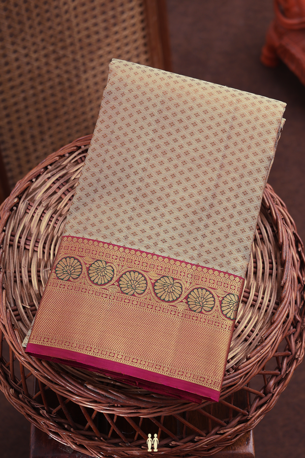 Kanchipuram Silk Saree In Pale Brown With Jacquard Pattern