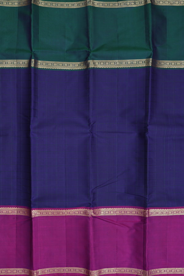 Kanchipuram Silk Saree In Navy Blue With Checks Design