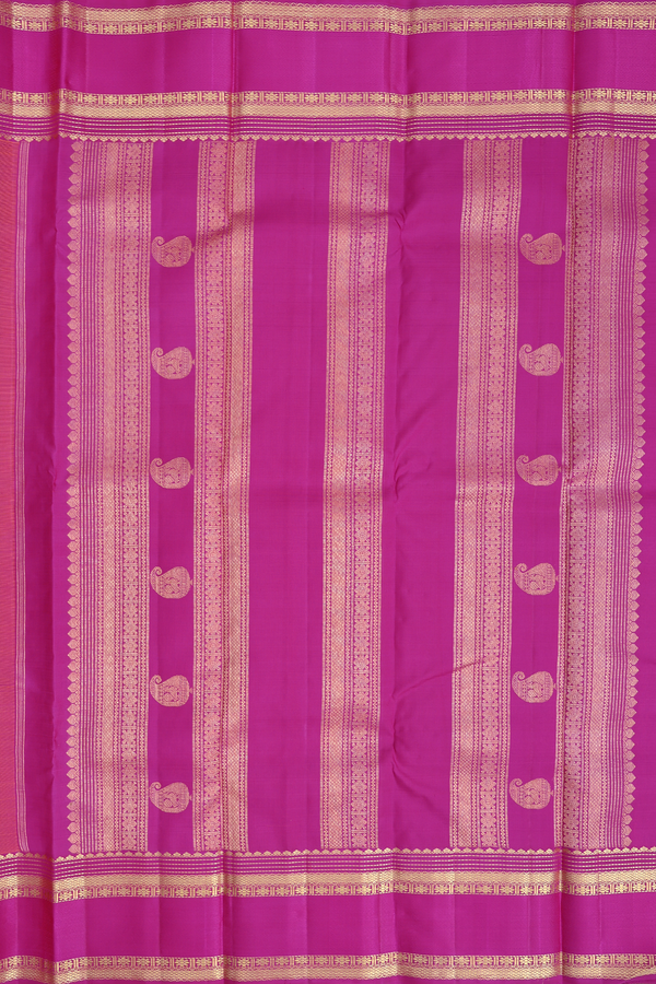 Kanchipuram Silk Saree In Coral Pink With Checks Design
