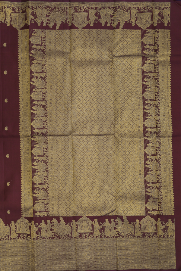 Kanchipuram Silk Saree In Maroon With Paisley Buttas