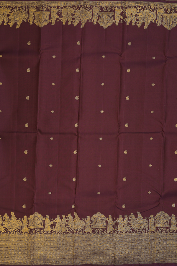 Kanchipuram Silk Saree In Maroon With Paisley Buttas