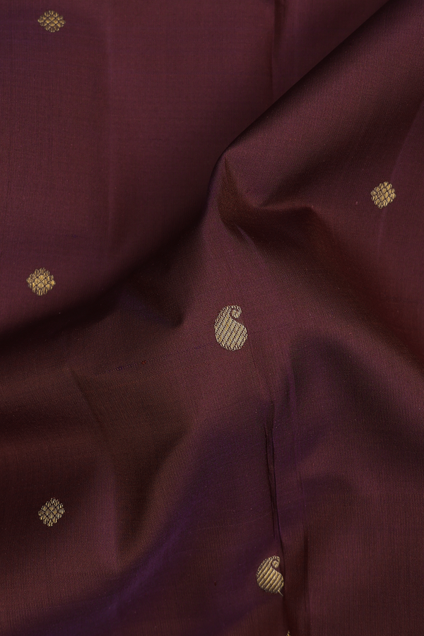 Kanchipuram Silk Saree In Maroon With Paisley Buttas