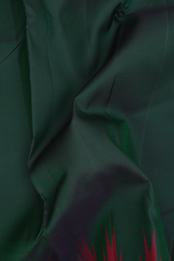Kanchipuram Silk Saree In Forest Green With Temple Border